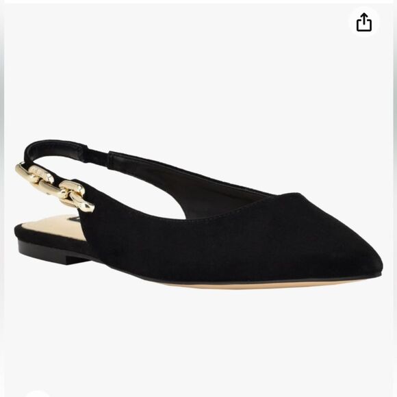 Nine West Slingback Flats Pointed Toe Gold Chain Detail Women’s Shoes Size 9M - Picture 3 of 9